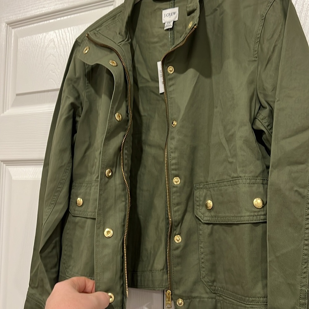 J Crew Factory Twill Utility Jacket Womens Green Size Small Petite SP - Picture 7 of 9